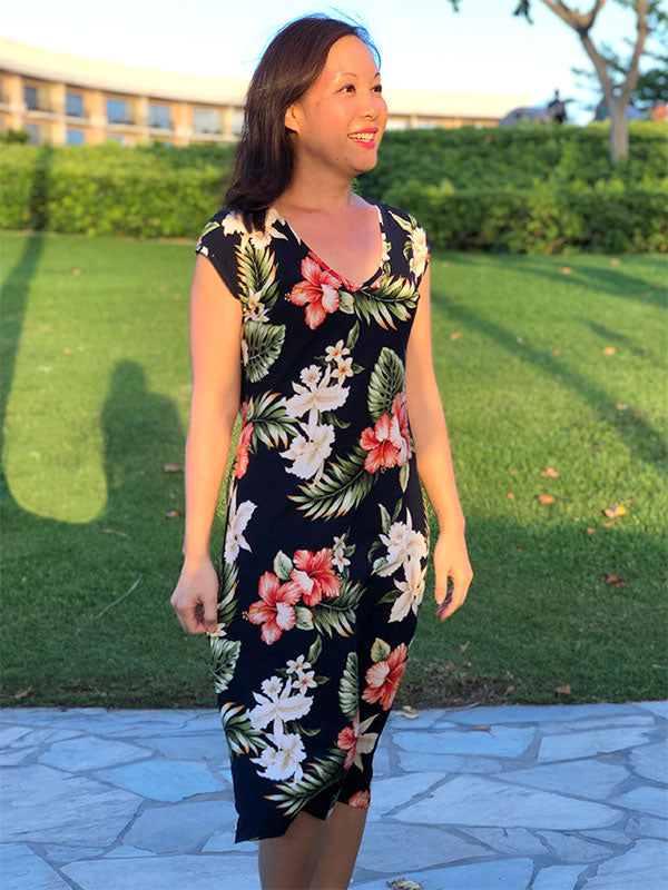 mid-length cap sleeve Hawaiian dresses