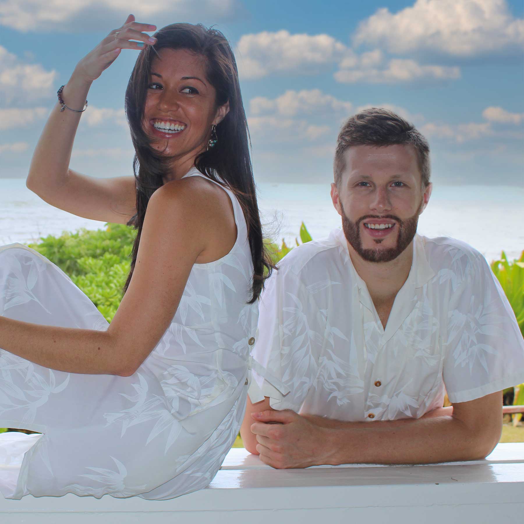 sachin and babi light blue dress Wedding Hawaiian Dresses – Shaka Time Hawaii