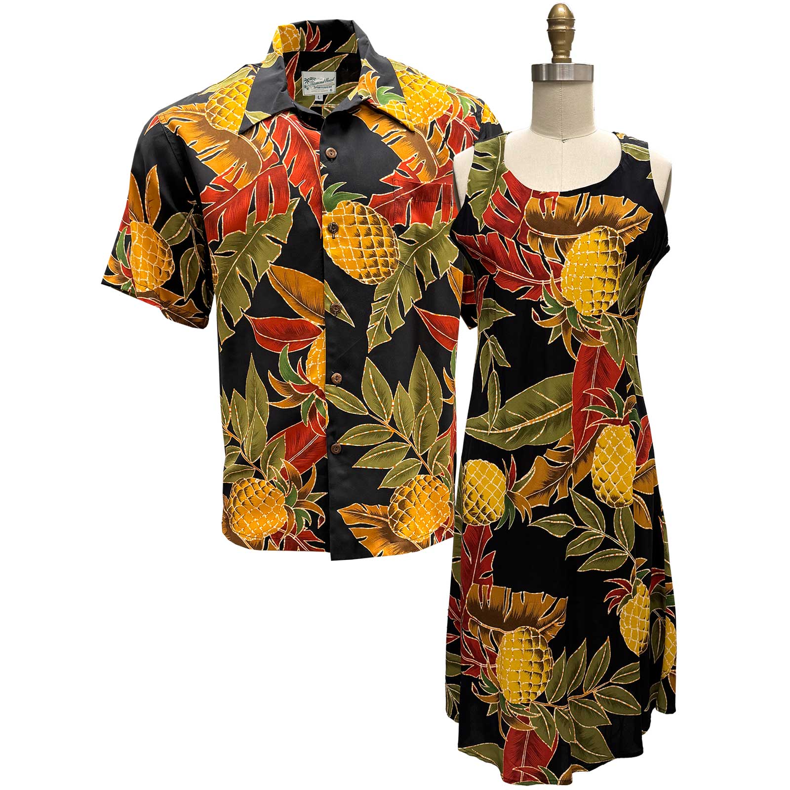 Retro Pineapple Bamboo Sea Foam Button Front Tank Dress main image 1