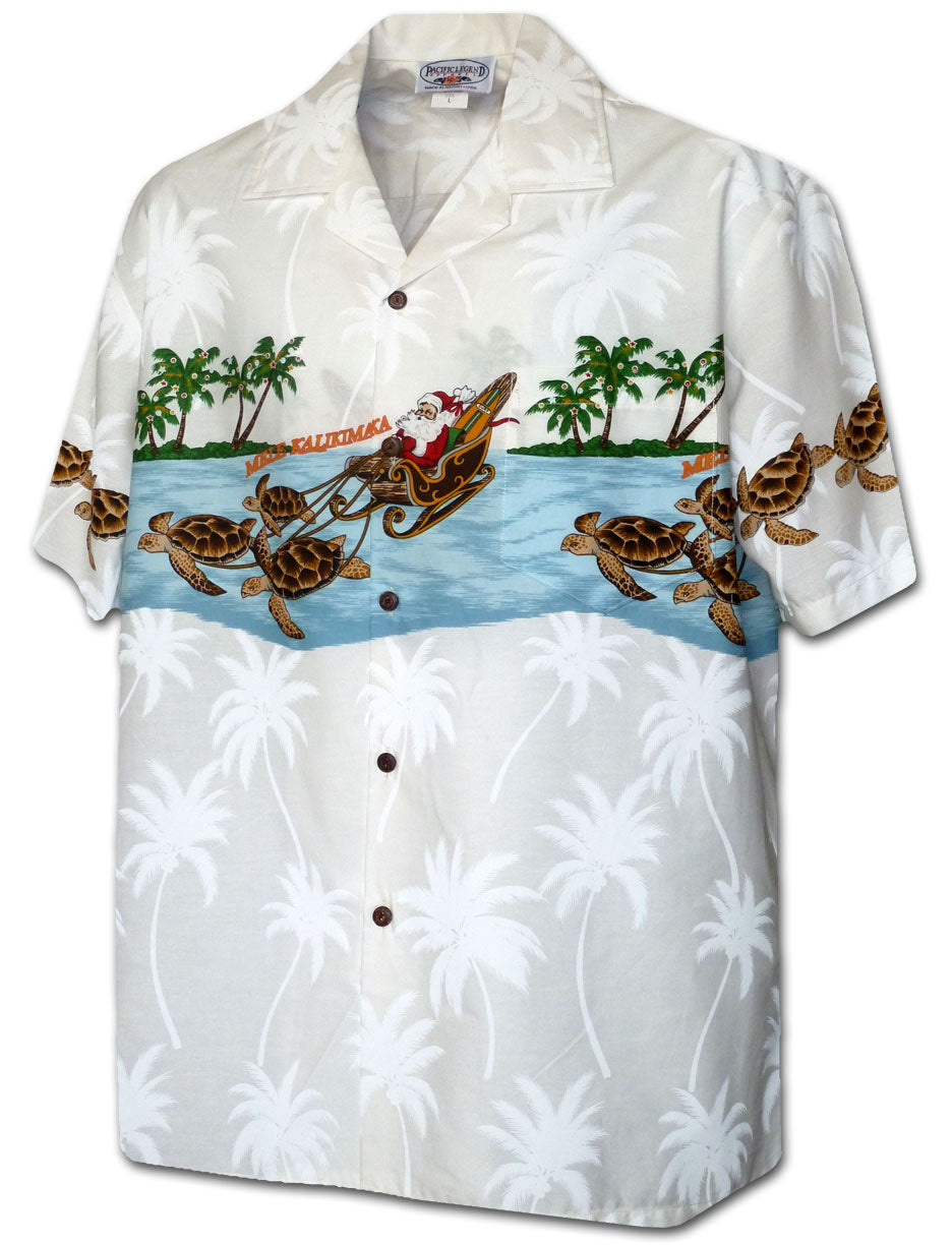 Santa Turtle Sleigh Ride White Hawaiian Shirt
