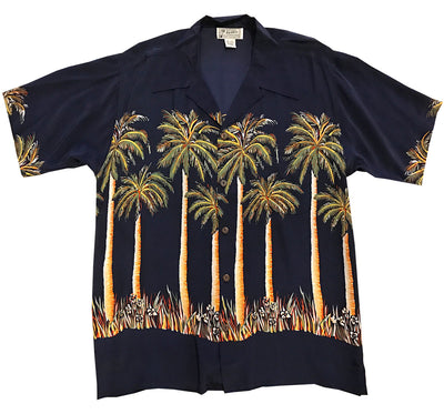 Palms Navy Retro Hawaiian Shirt