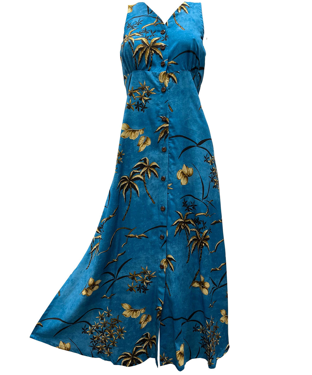 Retro Oasis Palms Cool Water Button Front Tank Dress