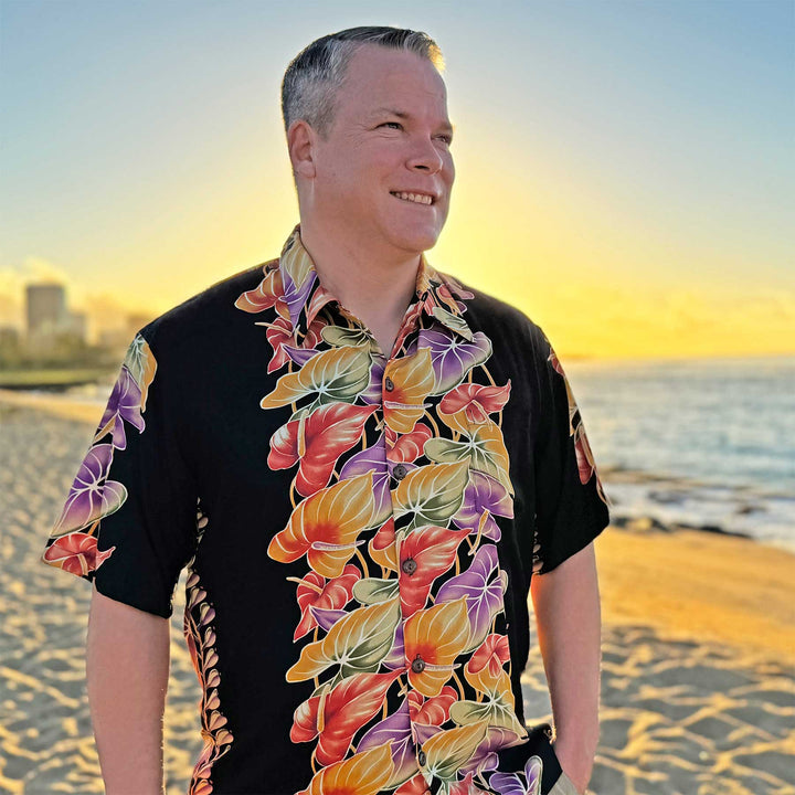 Retro Anthurium Panel - Midnight Hawaiian Shirt