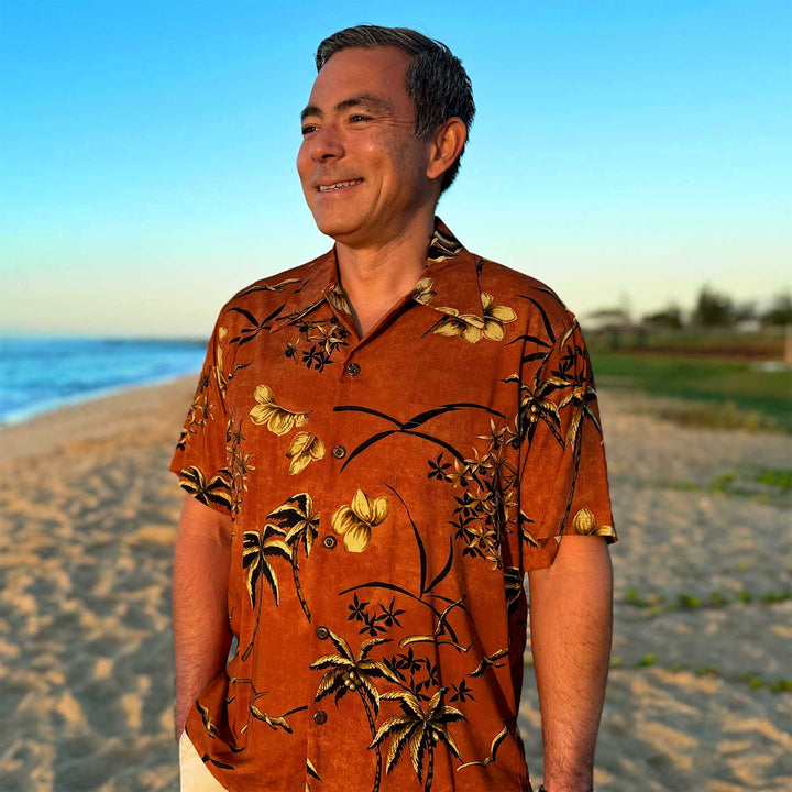 Retro Oasis Palms - Rust Hawaiian Shirt