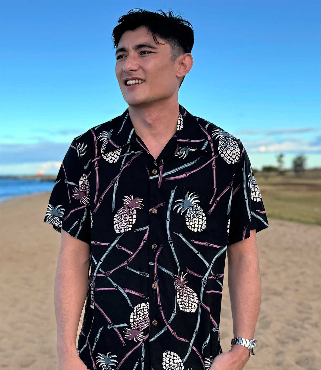Retro Pineapple Bamboo - Island Night Hawaiian Shirt