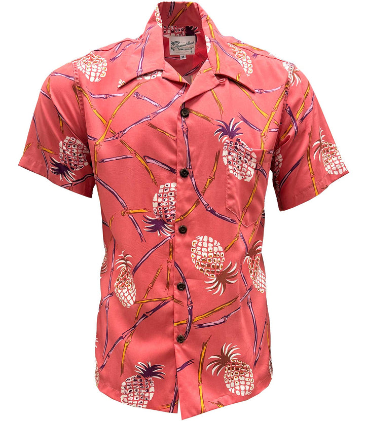Retro Pineapple Bamboo - Coral Hawaiian Shirt