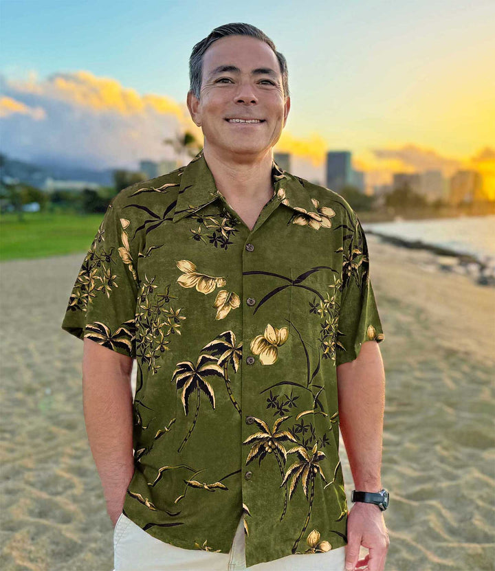 Retro Oasis Palms - Moss Hawaiian Shirt