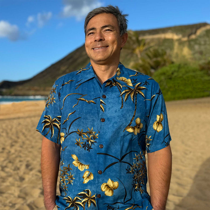 Retro Oasis Palms - Cool Water Hawaiian Shirt