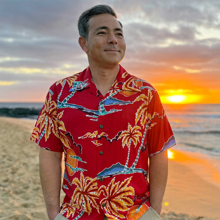 Retro Scenic Palm - Fire Hawaiian Shirt