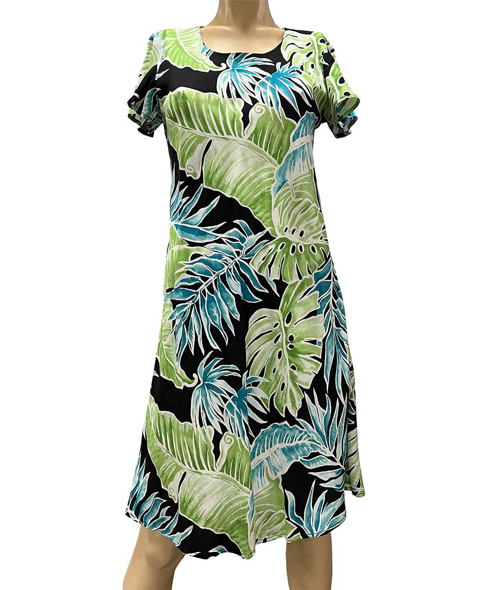 Cabana Palms Black A-Line Dress with Cap Sleeves AlohaFunWear.com Cabana Palms Black A-Line Dress with Cap Sleeves AlohaFunWear.com