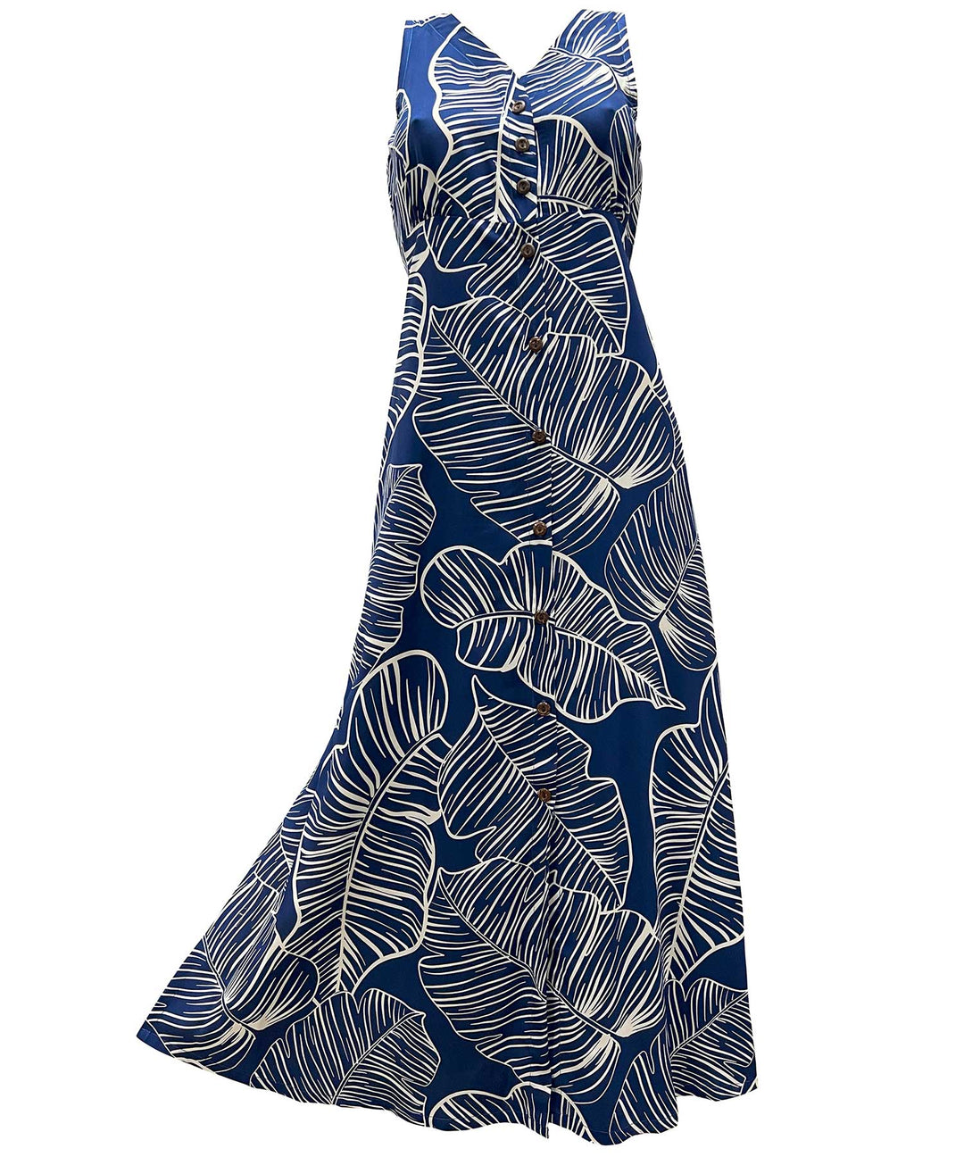 Taro Leaf Deep Blue Button Front Tank Dress