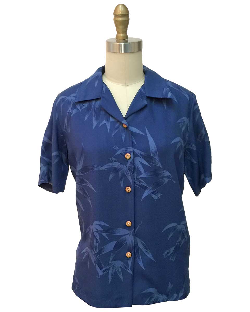 Women's Bamboo Garden Navy Camp Shirt