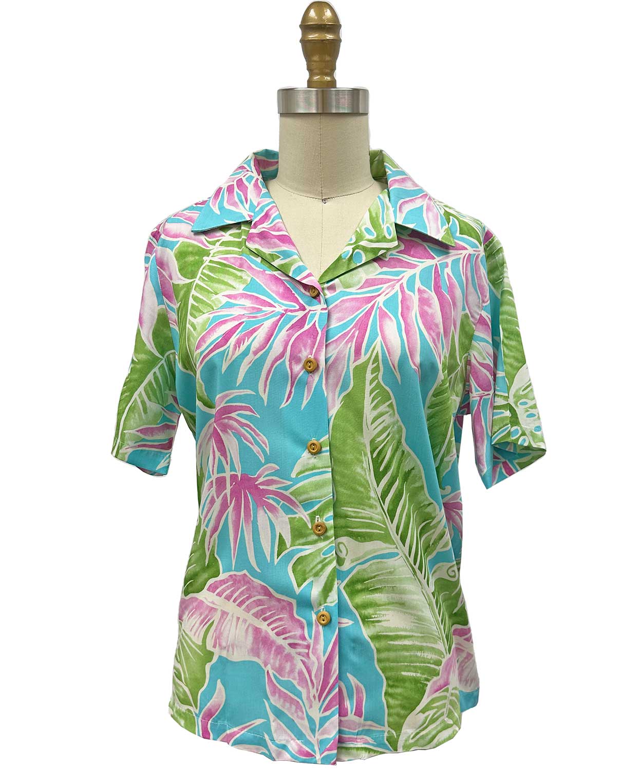 Pacific Legend MS Monstera Pink Fitted Women's Hawaiian Shirt X-Small