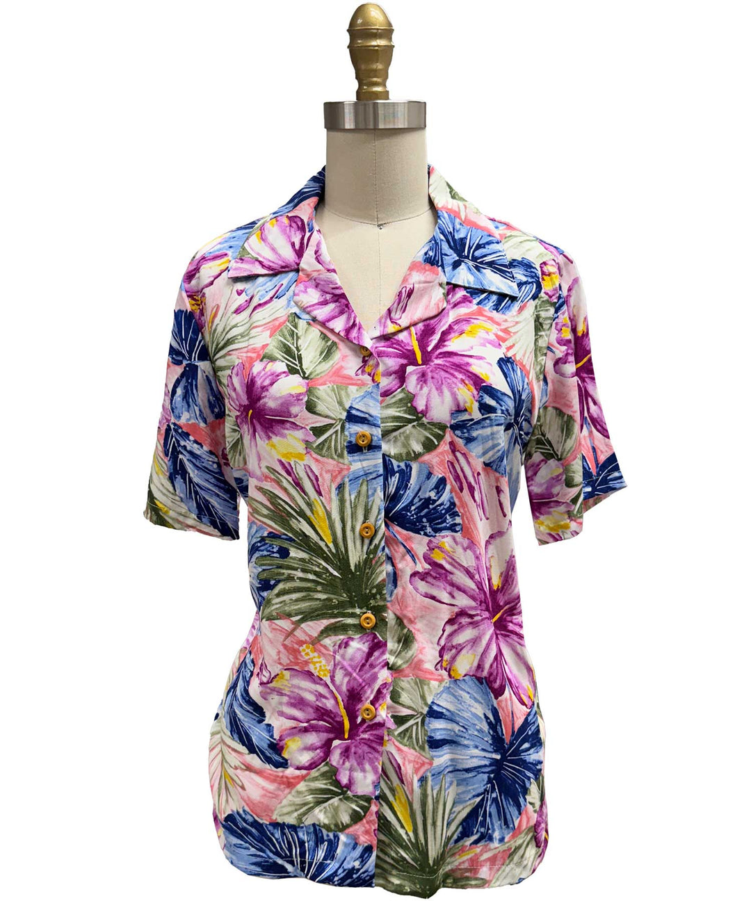 Women's Painted Hibiscus Coral Camp Shirt