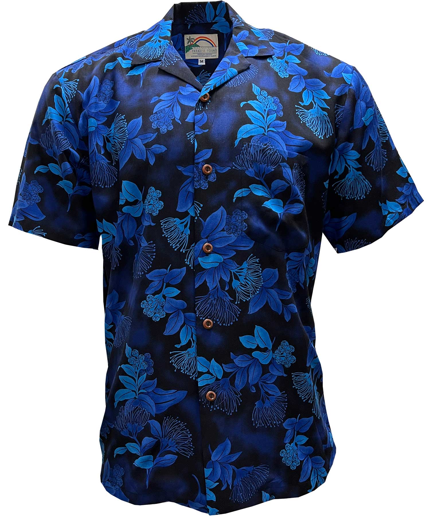 Paradise Found Ohia Navy Hawaiian Shirt | AlohaFunWear.com