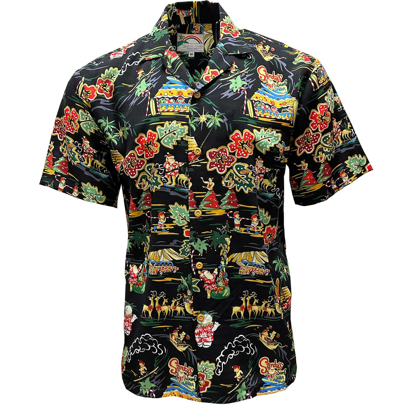 Santa's Surf Shack Black Hawaiian Shirt