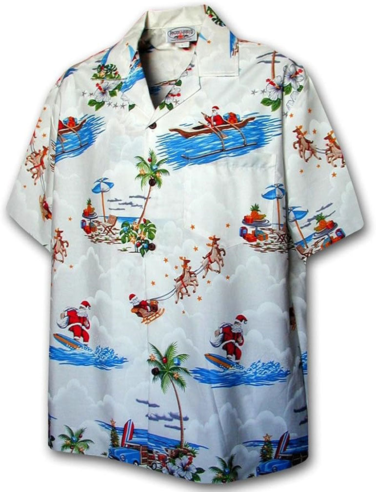 Santa Arrives in Hawaii White Hawaiian Shirt