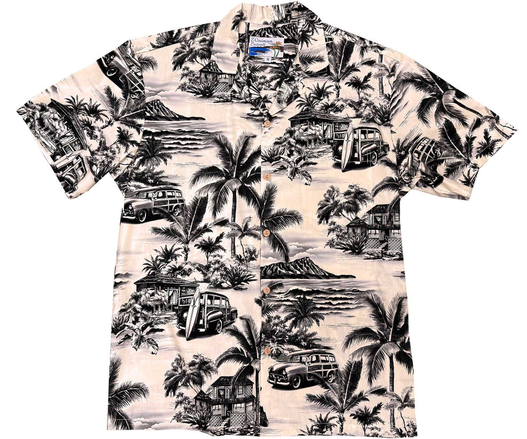 Paradise Woodie Black Hawaiian Shirt