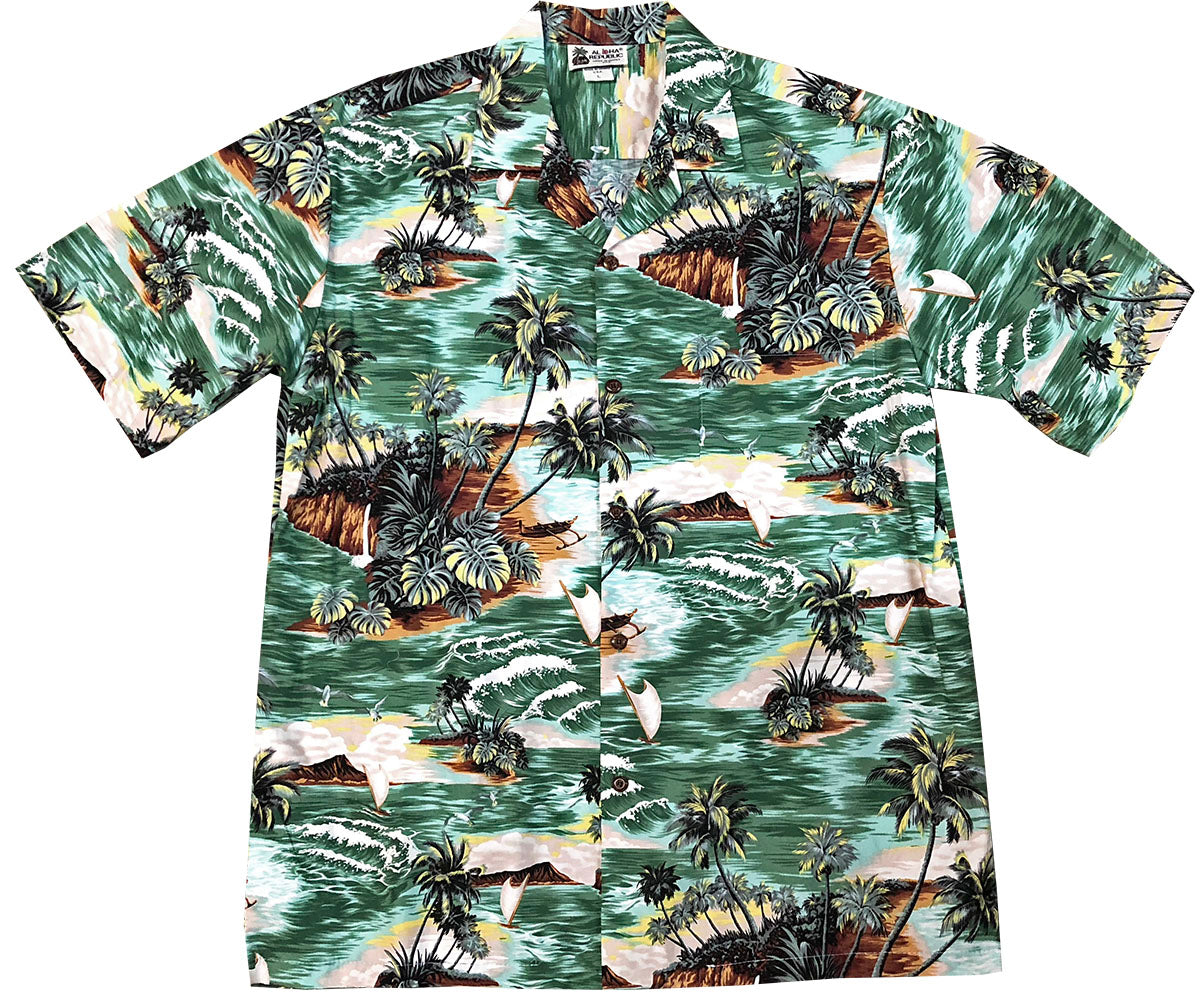 Island Voyager Green Hawaiian Shirt