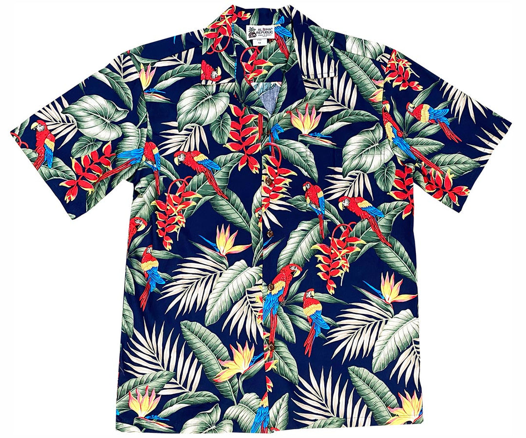 Jungle Macaws Navy Hawaiian Shirt