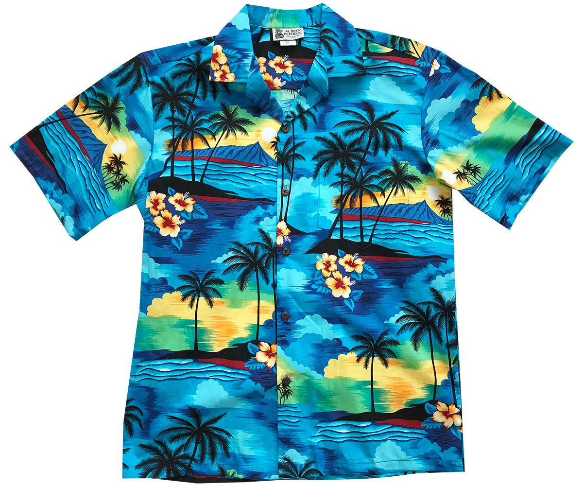 Aloha Republic Diamond Head Dusk Blue Hawaiian Shirt X-Large