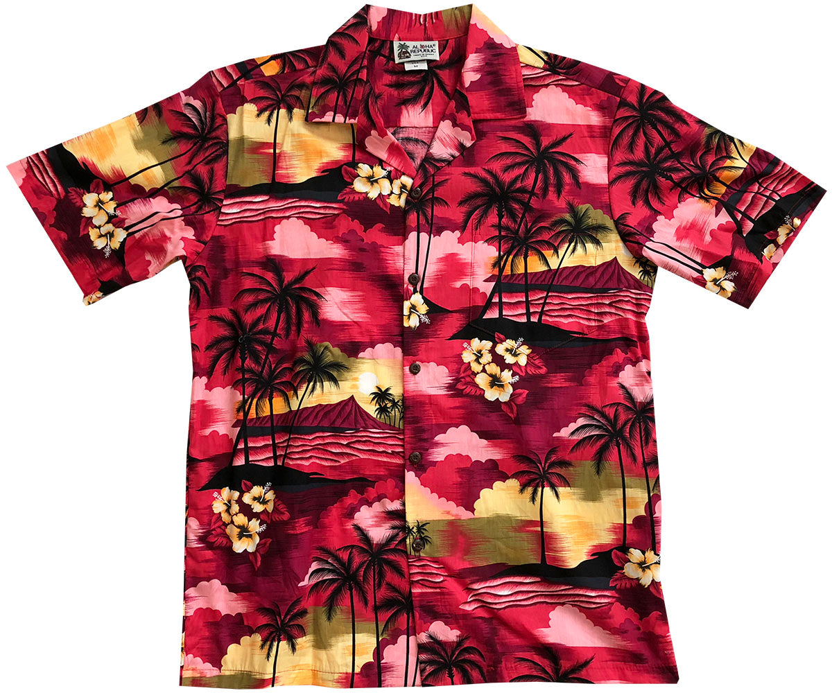 Diamond Head Dusk Red Hawaiian Shirt