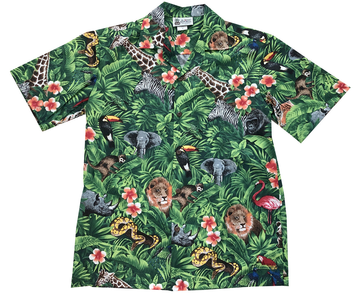 Aloha Republic Wild Things Green Hawaiian Shirt Small