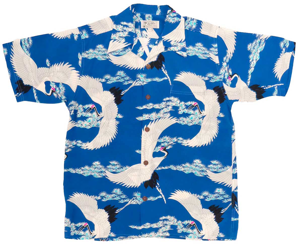 Retro Crane Blue Hawaiian Shirt