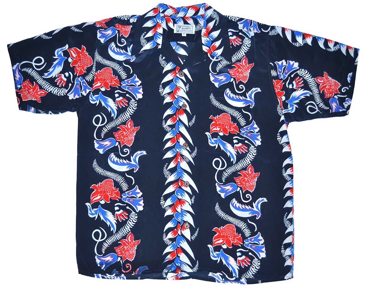 Avanti Paradise Floral Navy Silk Men's Hawaiian Shirt , Xs