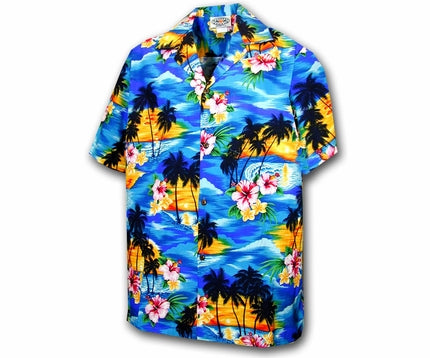 Diamond Head Sunset Blue Boy's Hawaiian Shirt