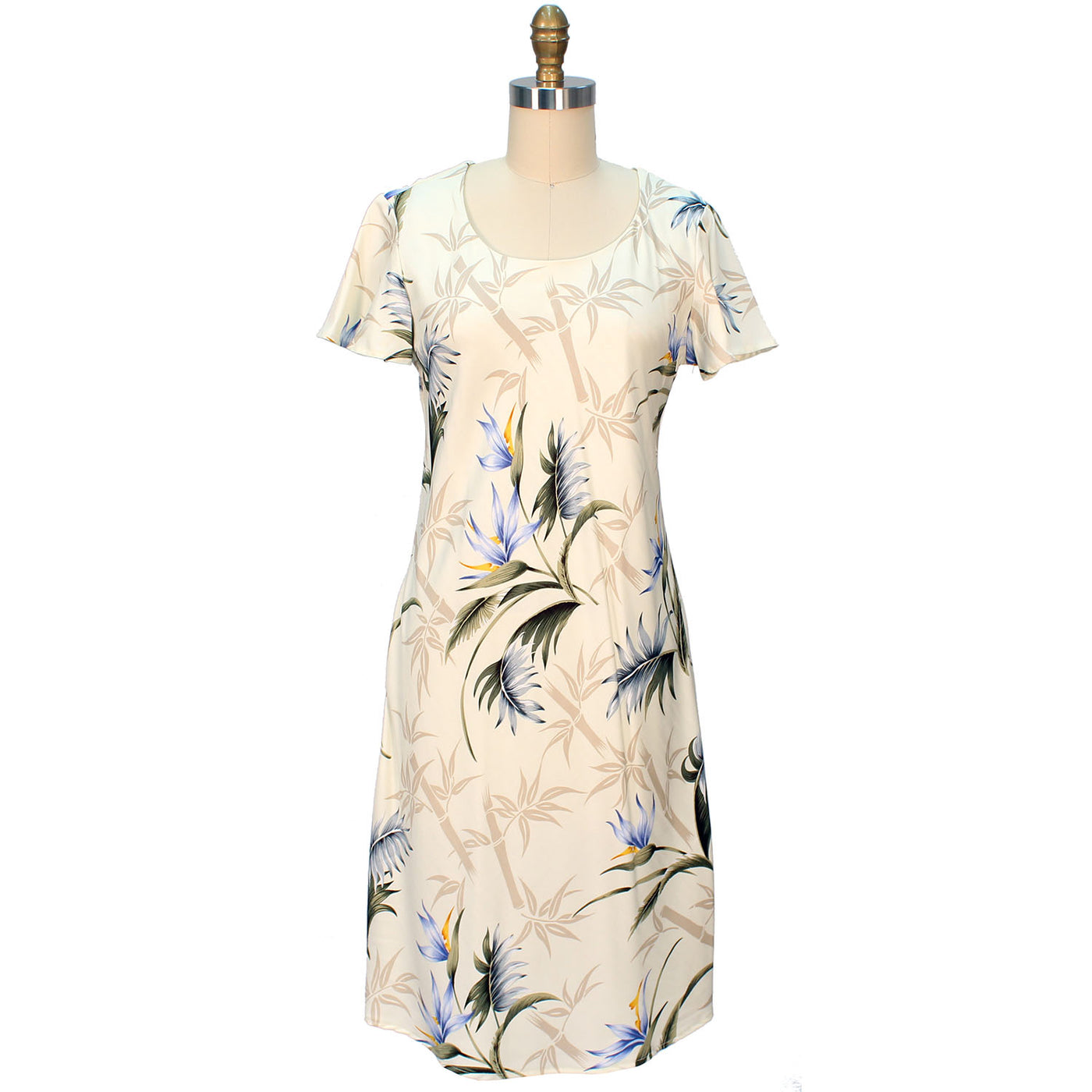 Bamboo Paradise Cream A-Line Dress with Cap Sleeves