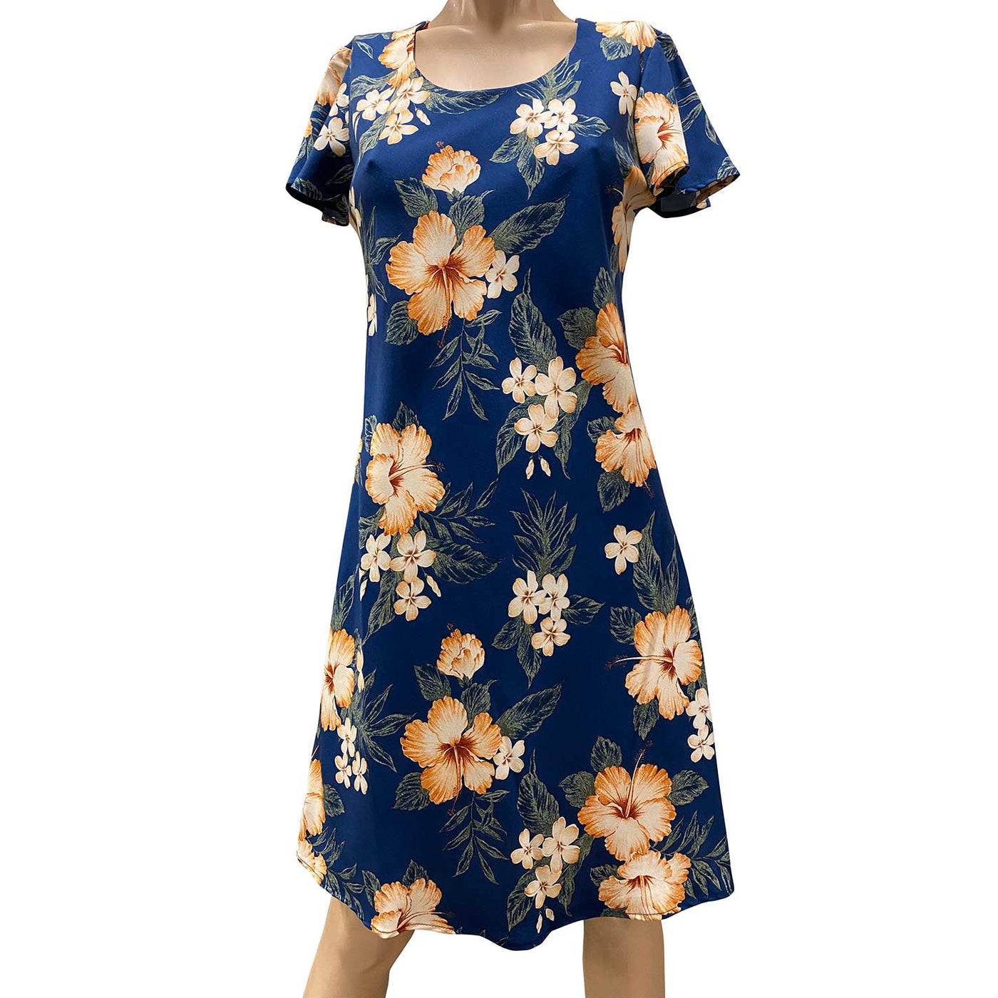 Hibiscus Resort Navy A-Line Dress with Cap Sleeves