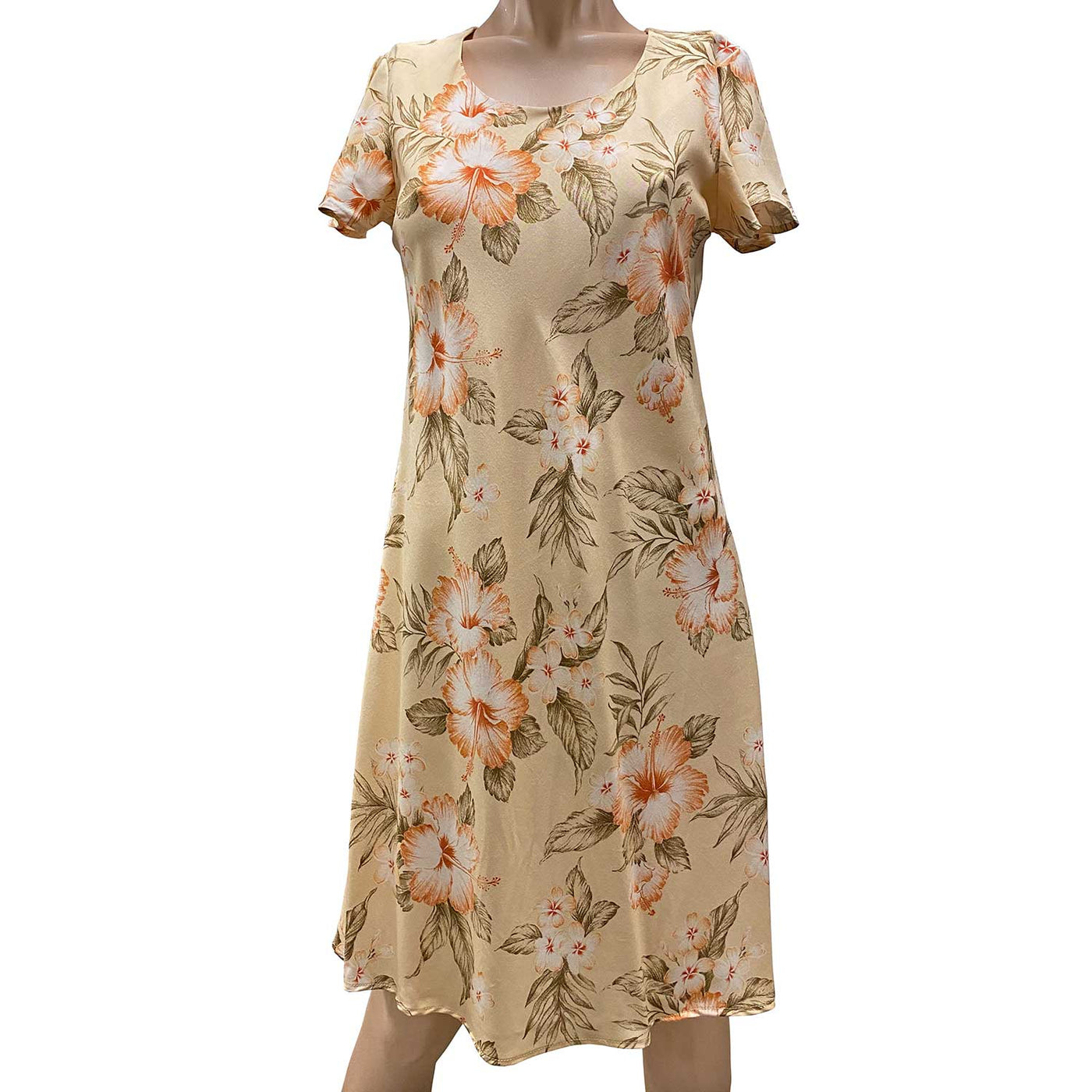 Hibiscus Resort Peach A-Line Dress with Cap Sleeves