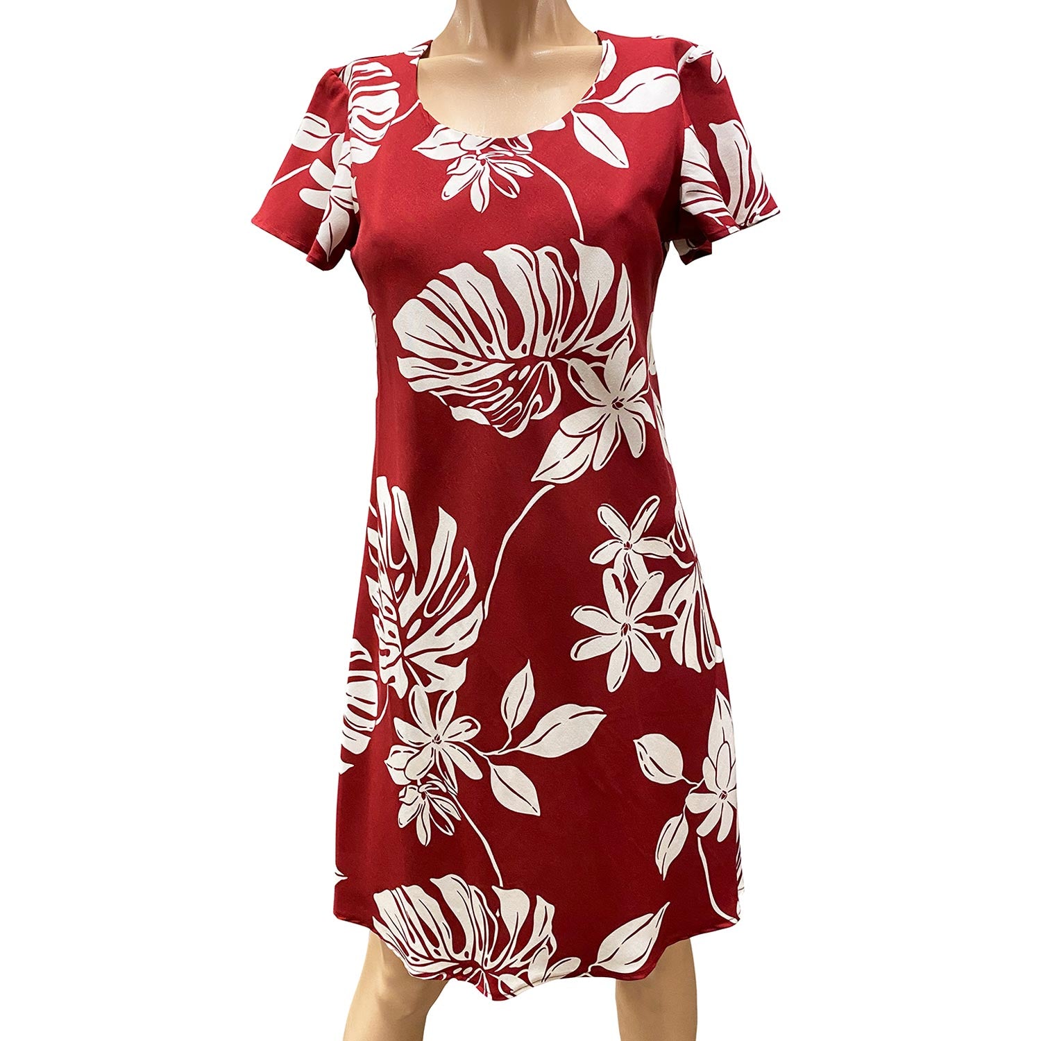 Nalani Long Rayon Hawaiian Dress Maxi V-Neck Tea Length