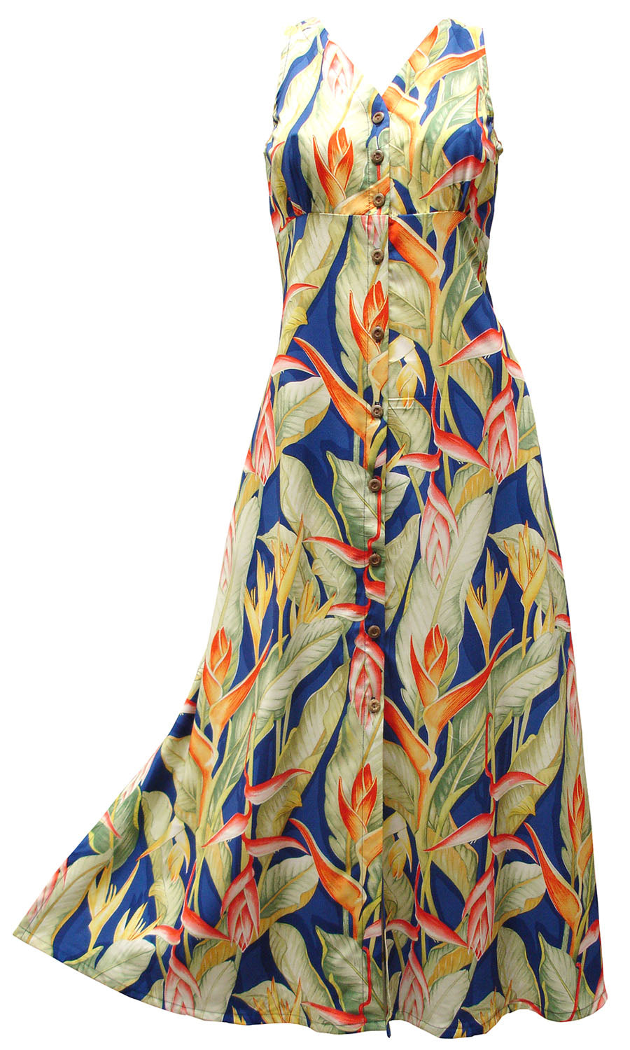 Heliconia Heaven Blue Button Front Tank Dress