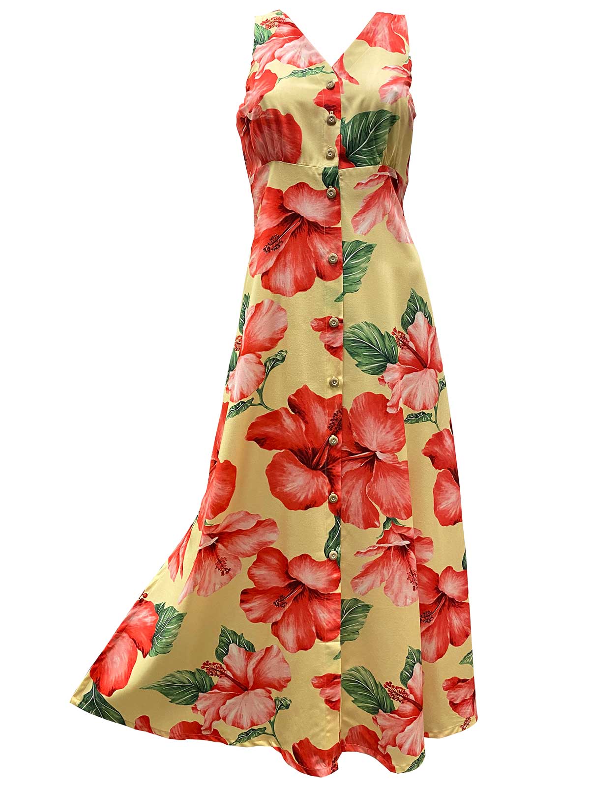Super Hibiscus Yellow Button Front Tank Dress AlohaFunWear.com Super Hibiscus Yellow Button Front Tank Dress AlohaFunWear.com