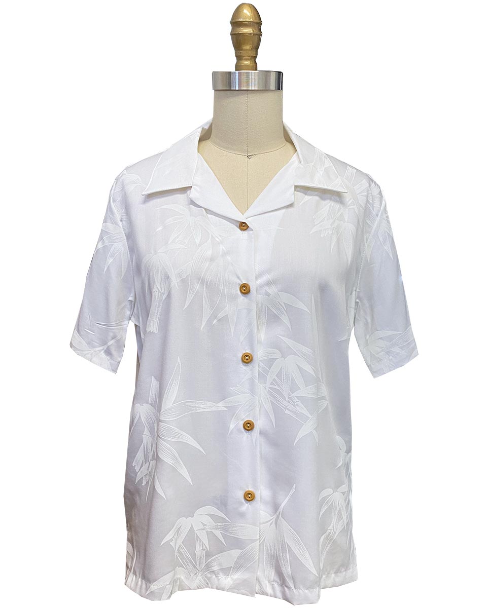 Women's Bamboo Garden White Camp Shirt