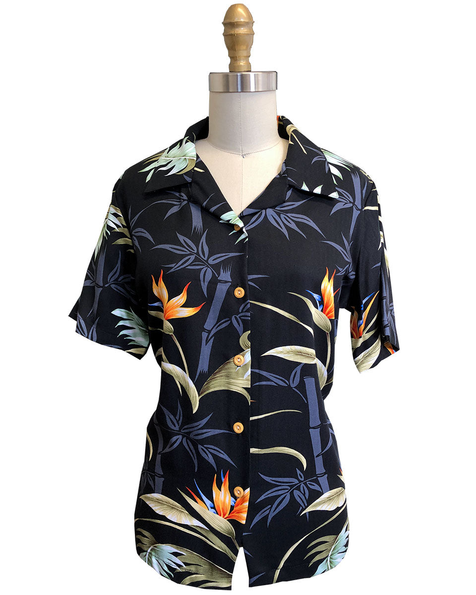 Women's Bamboo Paradise Black Camp Shirt