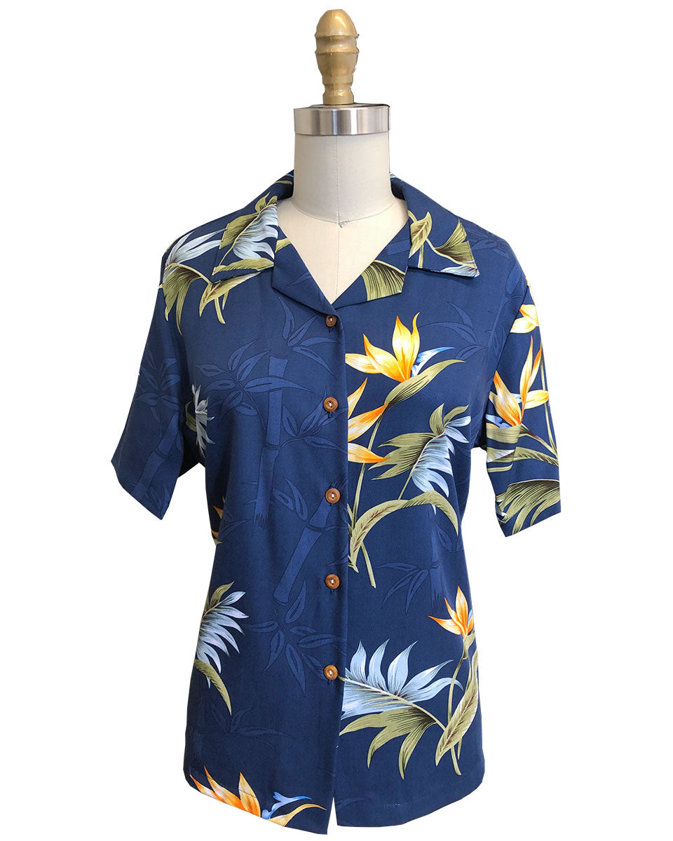 Women's Bamboo Paradise Navy Camp Shirt