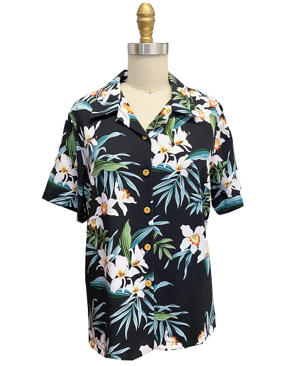 Women's Ginger Orchid Black Camp Shirt