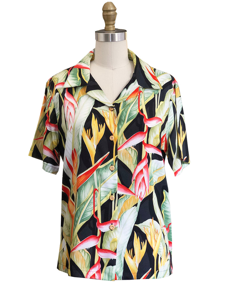 Women's Heliconia Heaven Black Camp Shirt