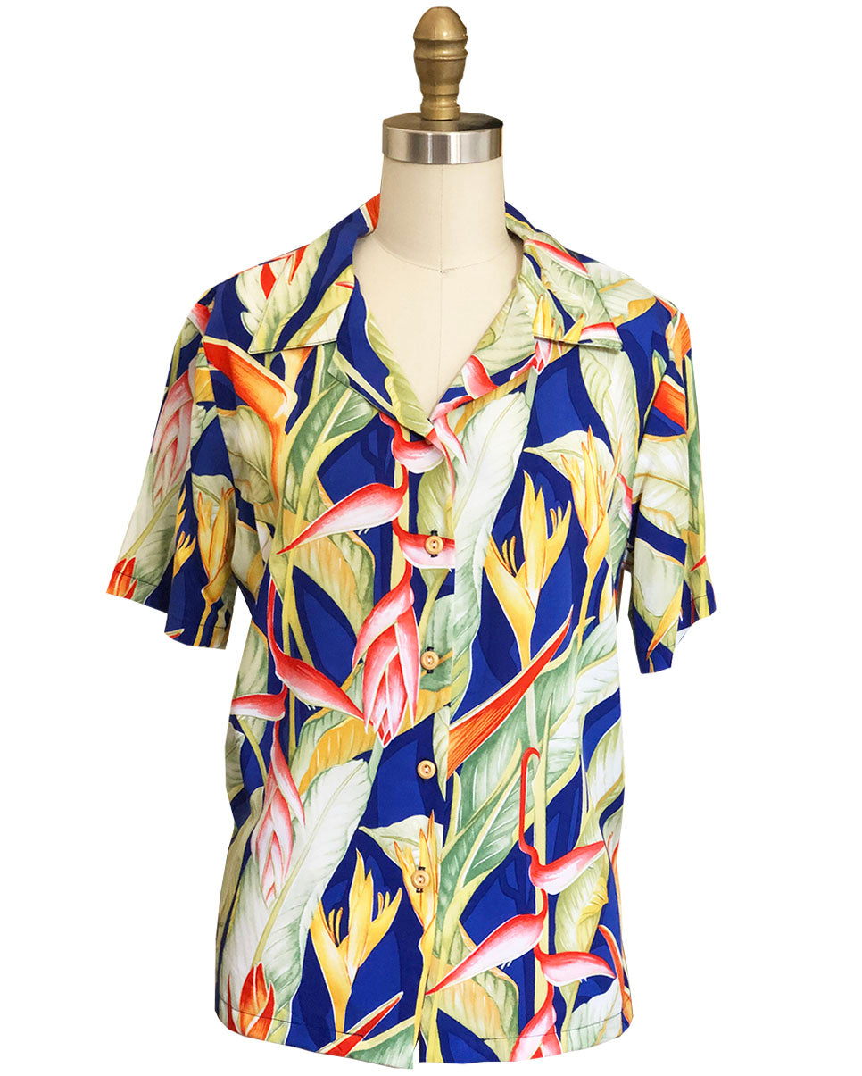 Women's Heliconia Heaven Blue Camp Shirt