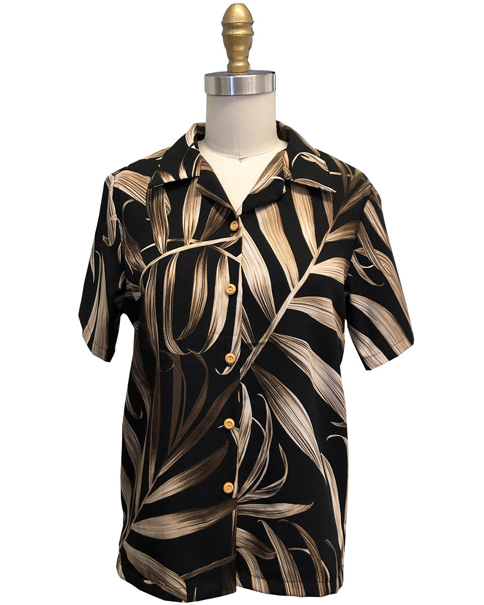 Women's Islander Fronds Black Camp Shirt