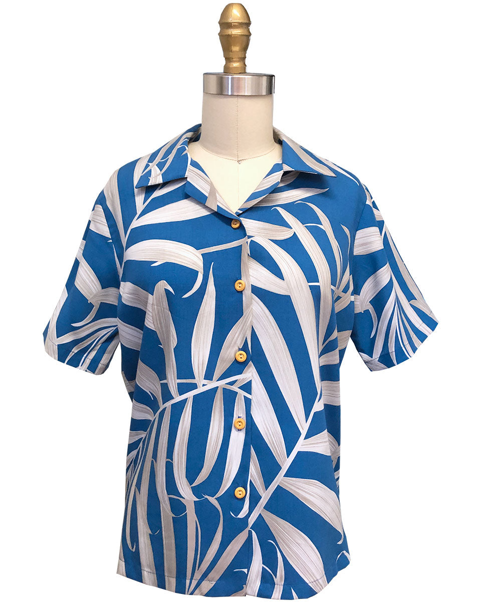 Women's Islander Fronds Blue Camp Shirt