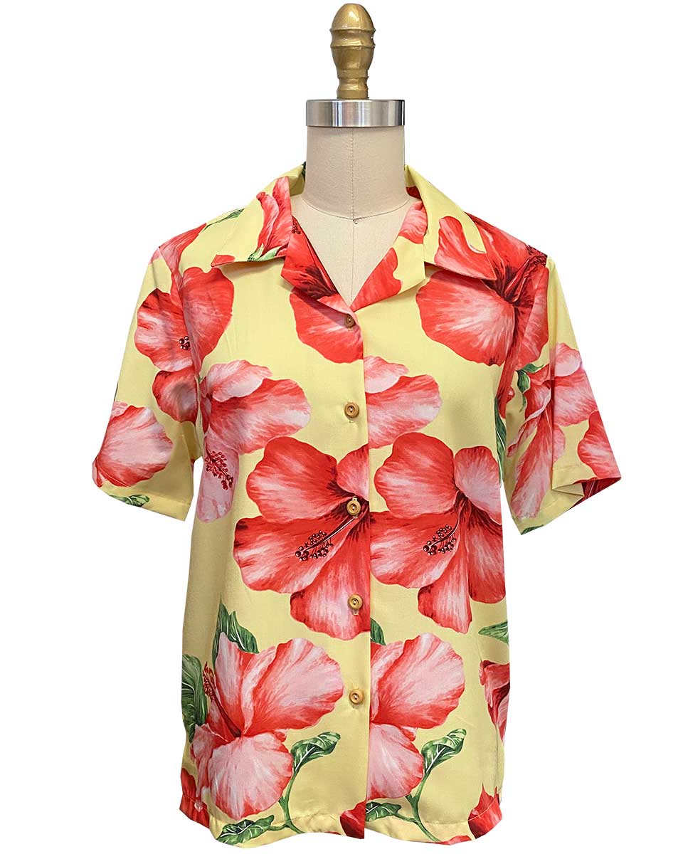 Women's Super Hibiscus Yellow Camp Shirt
