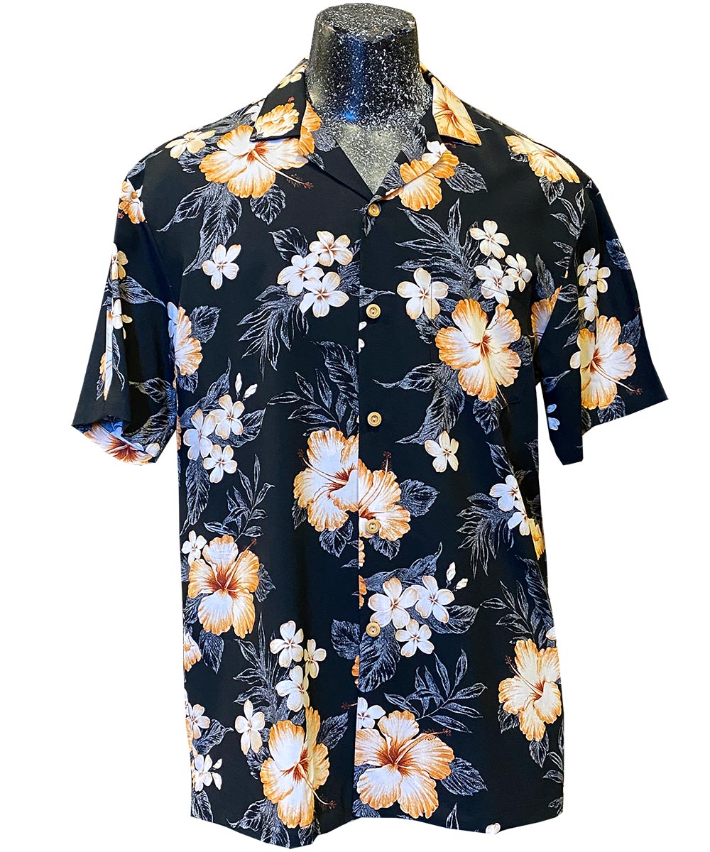 Paradise Found Super Hibiscus Black Hawaiian Shirt Medium