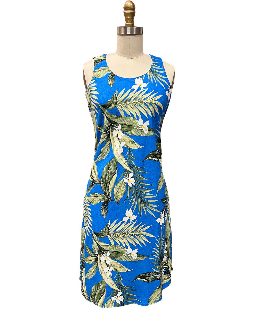 blue ginger hawaiian dresses Long Hawaiian Strapless Sundress - White Ginger Garden