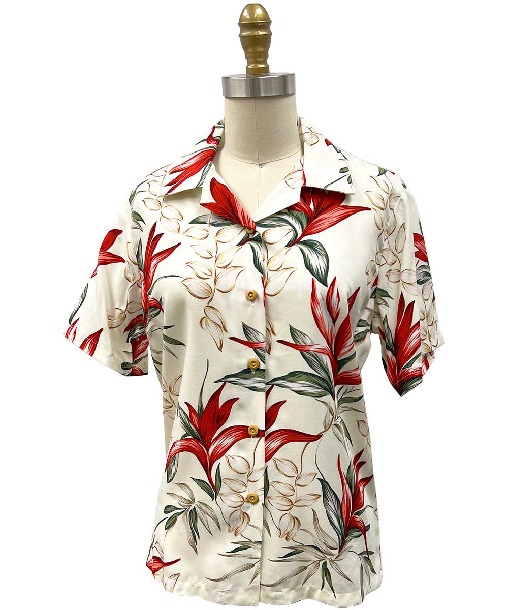 Women's Heliconia Paradise Cream Camp Shirt