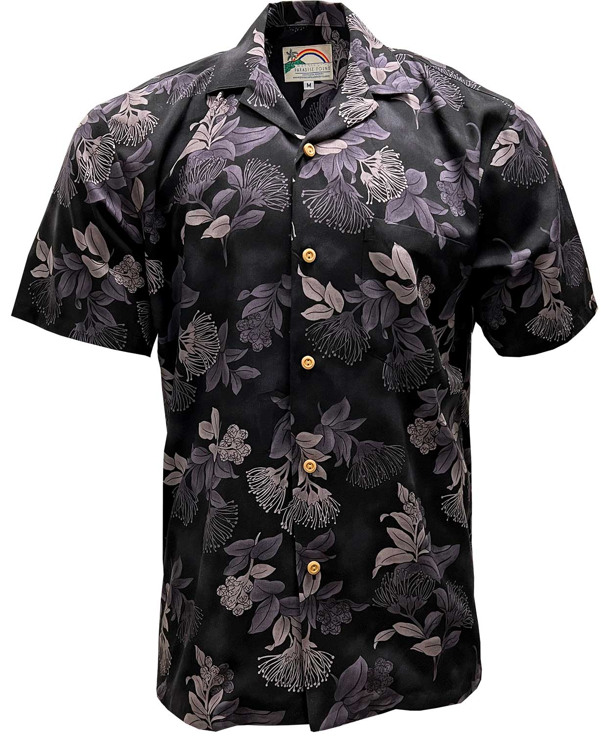 Paradise Found Ohia Black Hawaiian Shirt | AlohaFunWear.com