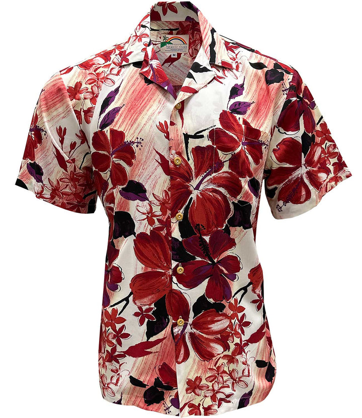 Watercolor Hibiscus Red Hawaiian Shirt